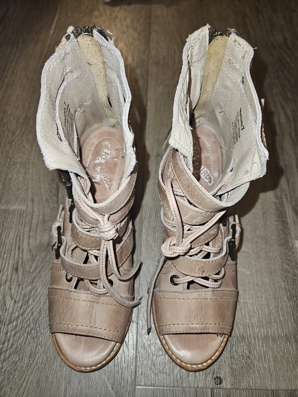 Freebird by Steven Taupe Lace-Up Peep-Toe Heeled Boots